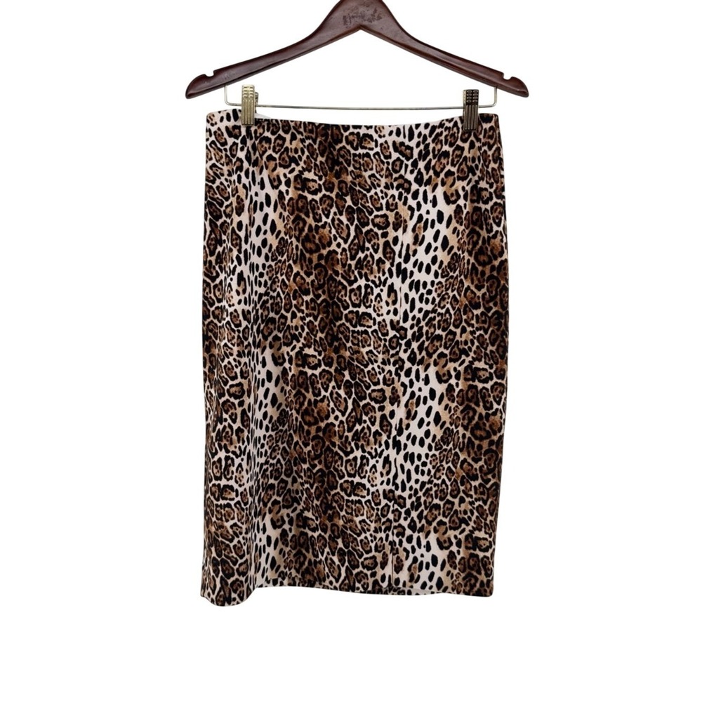 White House Black Market Leopard Print Pencil Skirt Brown Tan Size 8 Lined Zip